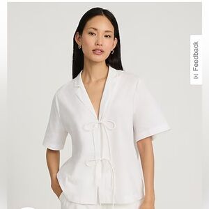 Express linen blend short sleeve tie front shirt